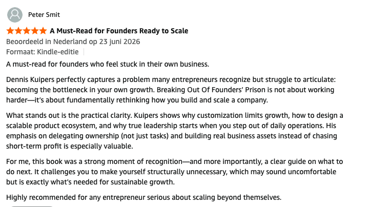 Amazon review van Peter Smit: A Must-Read for Founders Ready to Scale